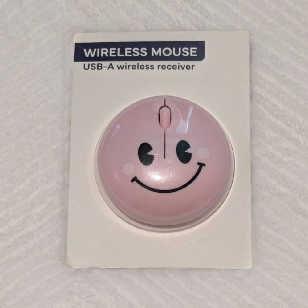 Pink Smiley Face USB-A Wireless Receiver Mouse